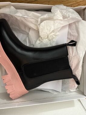 Scoop NYC Black Chelsea Boot with Pink Lug Sole